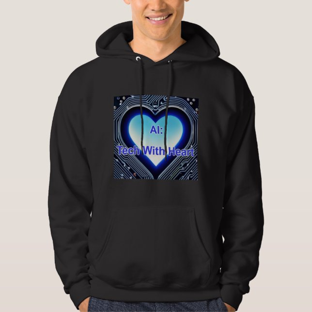 AI: Tech with Heart Men's Black Hoodie (Vorderseite)
