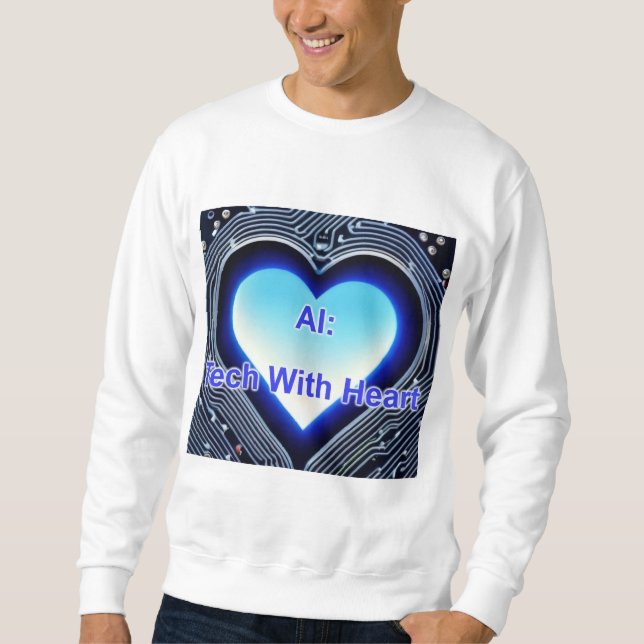AI: Tech with Heart Men's White Sweatshirt (Vorderseite)