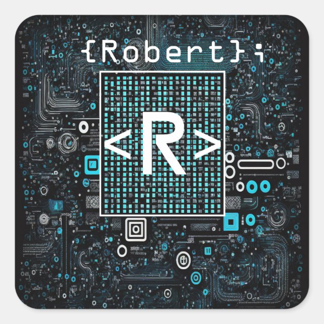 Ai - Technologie - Coding Monogram - Letter R Quadratischer Aufkleber (Vorderseite)