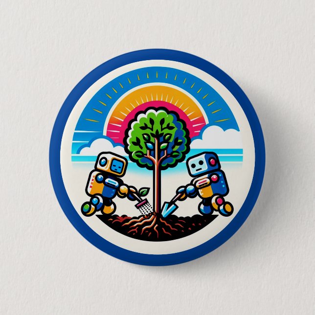 AI Tree Planter Sticker Öko-freundliches Robot-Des Button (Vorderseite)