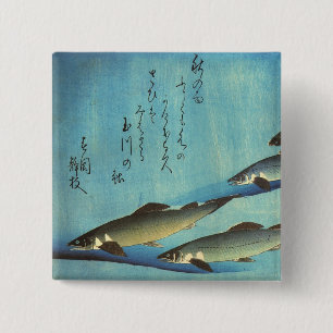 Ai (Trout) - Hiroshige Farbe Japanischer Fisch Pri Button