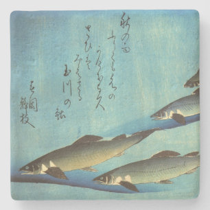 Ai (Trout) - Hiroshige Farbe Japanischer Fisch Pri Steinuntersetzer