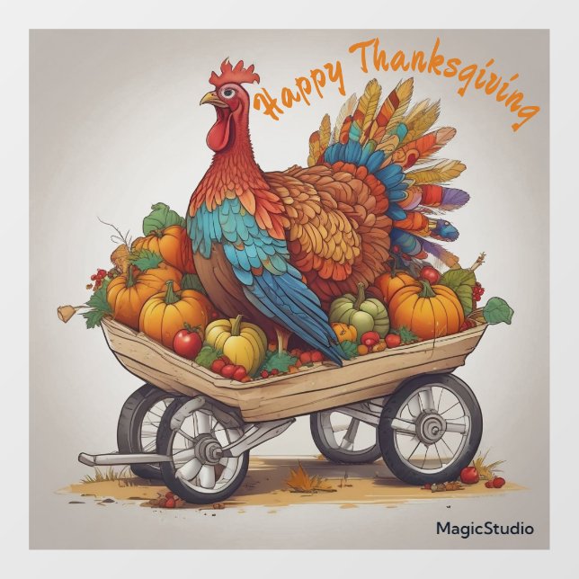 AI Turkey Wheelbarrow Erntedank Window Decal Fensteraufkleber (Blatt)