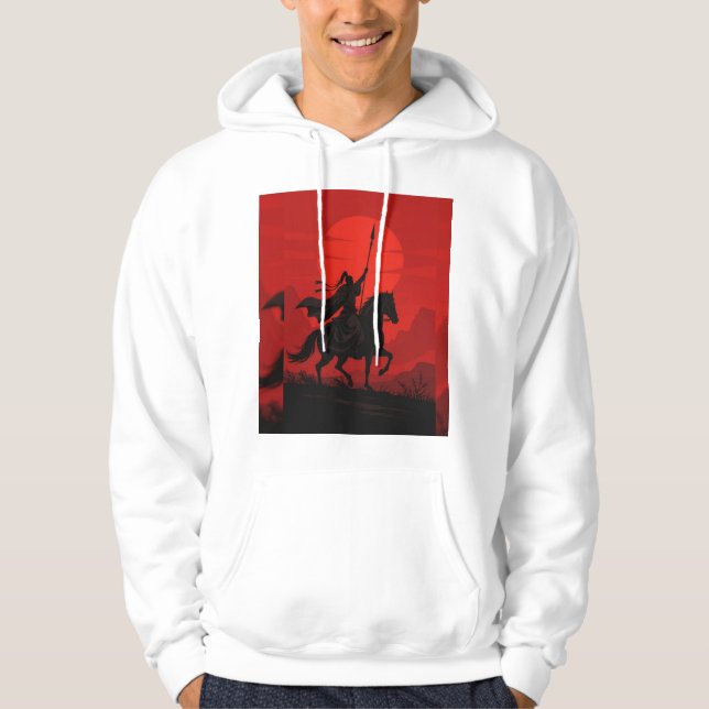 AI Warrior Spirit – Bold Red Sun Silhouette Hoodie (Vorderseite)