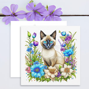 Ai-Wasserfarben-Siamesenkatze in Blumen 