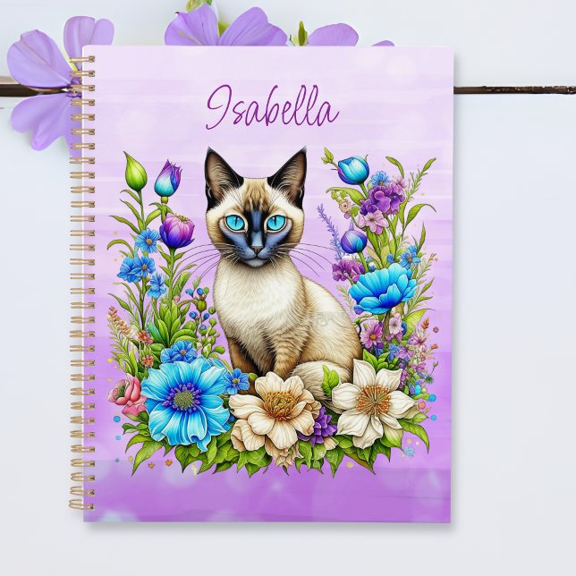 Ai Watercolor Siamese Katze in Blume Personalisier Planer (Von Creator hochgeladen)