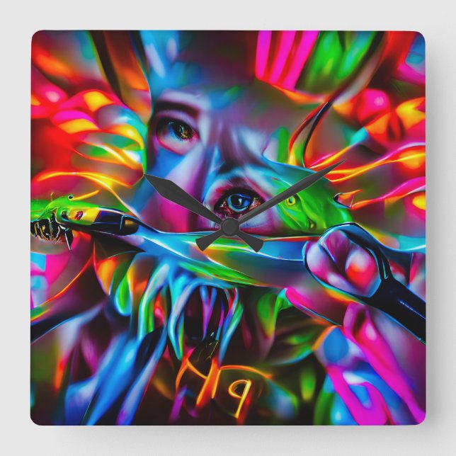 Aichmophobie: Vivid Surreal Art Quadratische Wanduhr (Vorderseite)