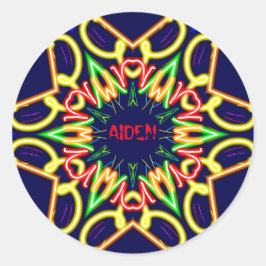 AIDEN ~Fluoro Alien Pattern ~ Personalisiert Runder Aufkleber