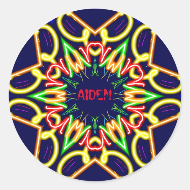 AIDEN ~Fluoro Alien Pattern ~ Personalisiert Runder Aufkleber (Vorderseite)