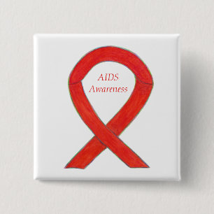 Aids Awareness Ribbon Custom Art Button