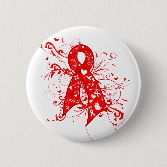 AIDS HIV Floral Wirbel Ribbon Button (Vorderseite)
