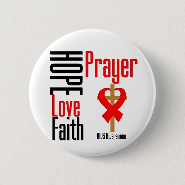 AIDS Hope Love Faith Prayer Cross Button (Vorderseite)