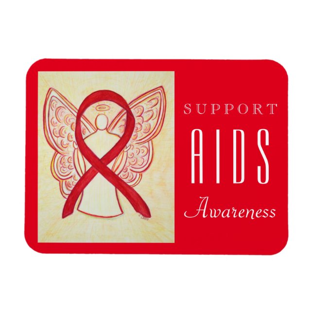 AIDS Red Awareness Ribbon Angel Custom Gift Magnet (Horizontal)