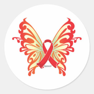 AIDS Ribbon Butterfly Runder Aufkleber