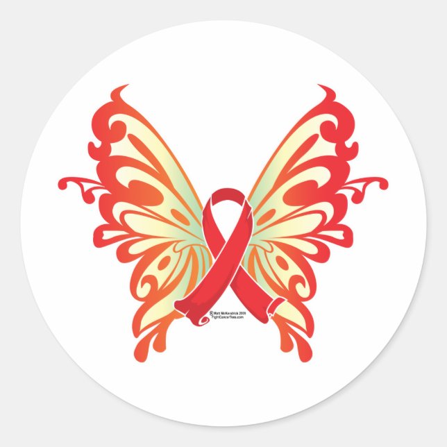 AIDS Ribbon Butterfly Runder Aufkleber (Vorderseite)