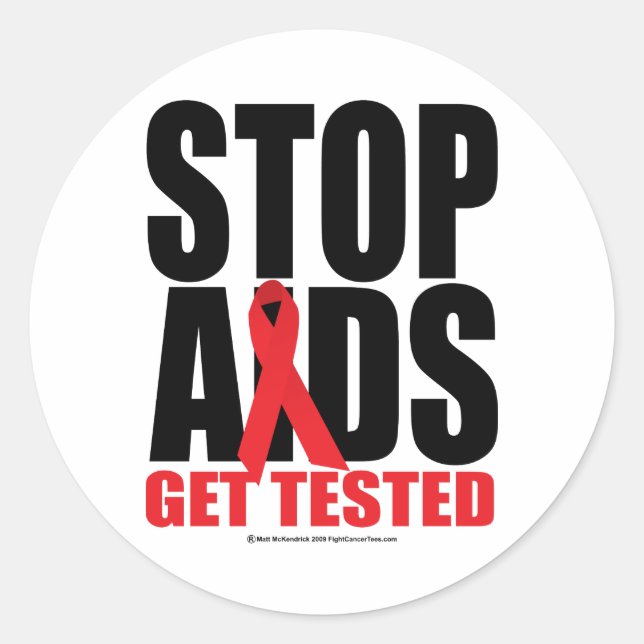 AIDS stoppen: Testen Runder Aufkleber (Vorderseite)