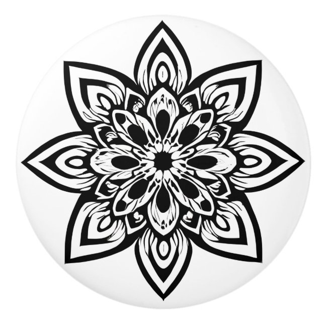 Aight Point White Star Blumen Mandala Keramikknauf (Vorderseite)
