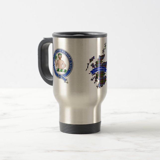 Aikenhead Clan Abzeichen & Tartan Travel Mug Reisebecher (Vorderseite Links)