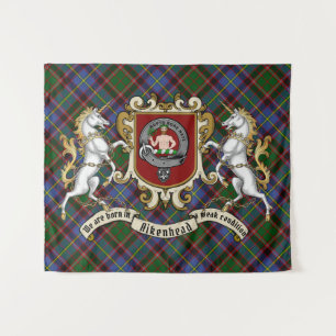 Aikenhead Clan Abzeichen & Unicorns mit Tartan Wandteppich