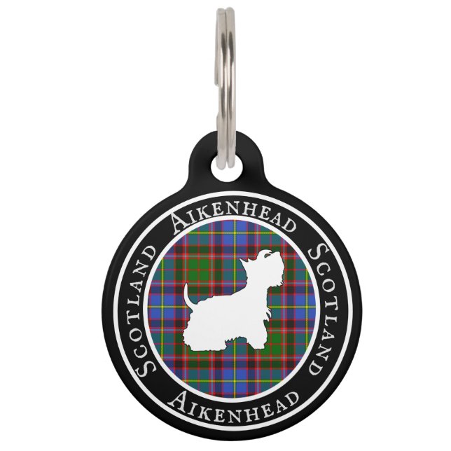 Aikenhead Tartan & Scottie Dog Personalisiert Haustiermarke (Vorderseite)