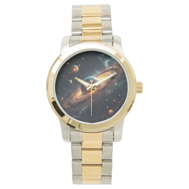 AiKo Beats™ Celestial Tempo – Gradient Phase Gold Armbanduhr (Vorderseite)