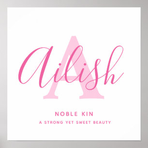 Ailish Name bedeutet Farbtöne für rosa Text Poster