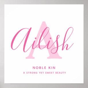 Ailish Name bedeutet Farbtöne für rosa Text Poster