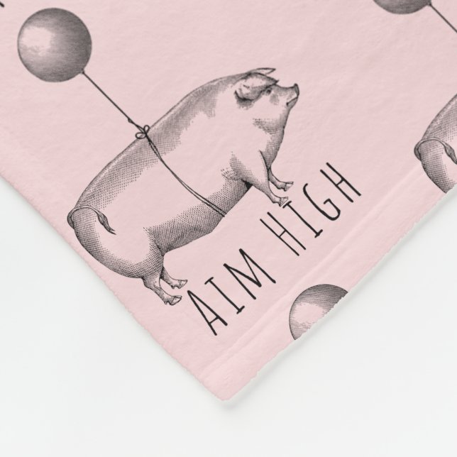 Aim High Cute Pig and Balloon Inspirational Fleecedecke (Ecke)