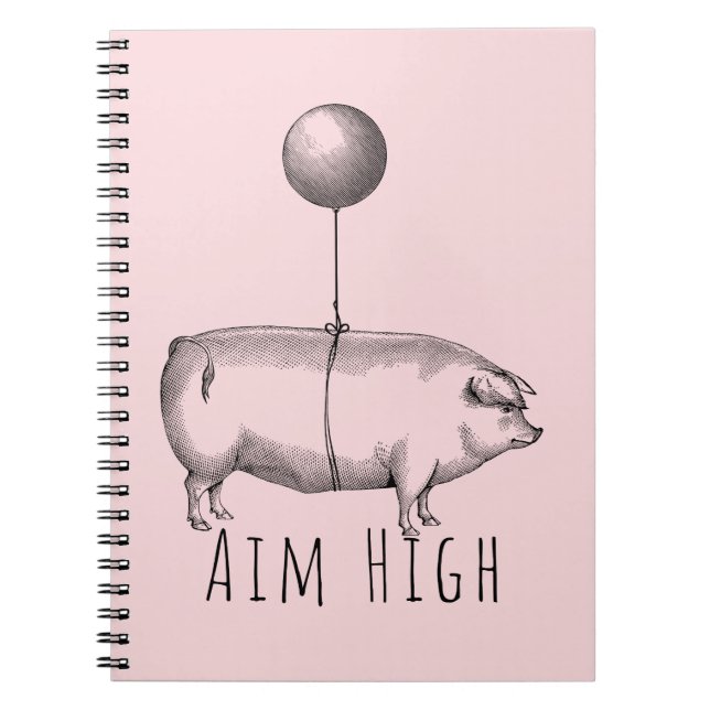 Aim High Cute Pig and Balloon Inspirational Notizblock (Vorderseite)