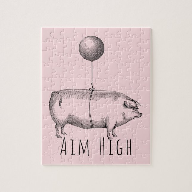 Aim High Cute Pig and Balloon Inspirational Puzzle (Vertikal)