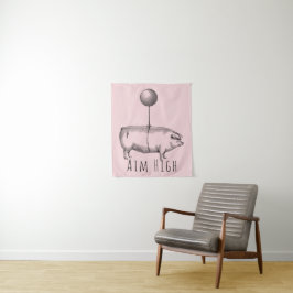 Aim High Cute Pig and Balloon Inspirational Wandteppich