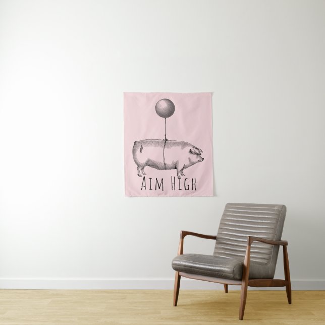 Aim High Cute Pig and Balloon Inspirational Wandteppich (Beispiel)