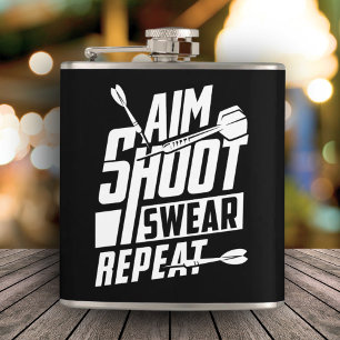 Aim Shoot Swear Wiederholen Funny Dart Flask 6 oz. Flachmann