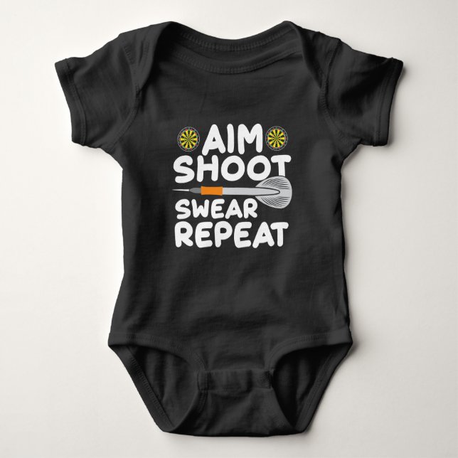 Aim Shoot Swear Wiederholung Dartboard Player Baby Strampler (Vorderseite)