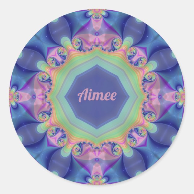 AIMEE ~ Pastel Abstrakt Kaleidoskop Muster ~ Runder Aufkleber (Vorderseite)