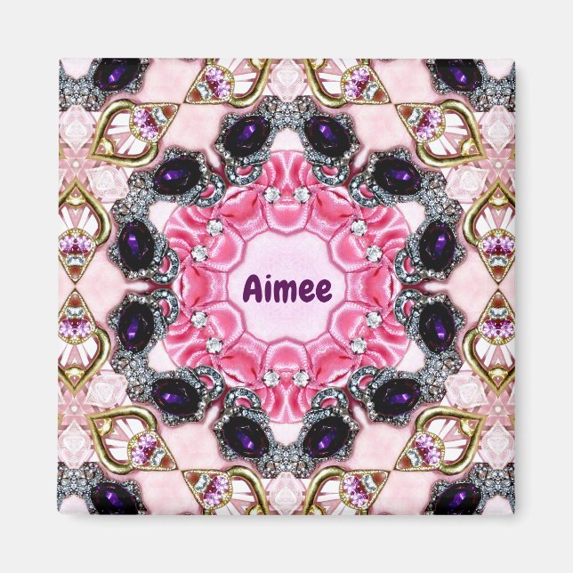 AIMEE Personalisiert ~ Rosa und Lila Muster ~ Mag Magnet (Vorne)