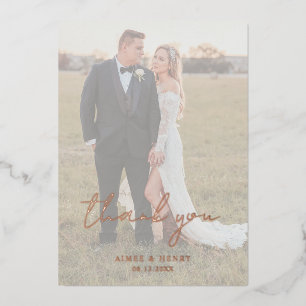 Aimee Rustic Script Modern Wedding Vielen Dank Folieneinladung