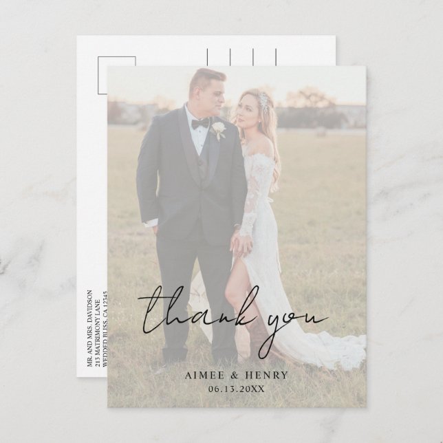 Aimee Rustic Script Moderne Hochzeit Postkarte (Vorne/Hinten)
