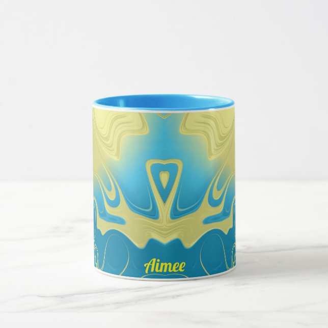 AIMEE ~ Zany 3D Fraktal ~ Yellow Blue 3D Tasse (Zentrum)