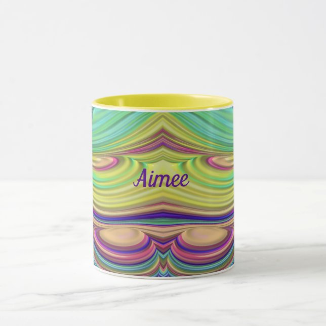 AIMEE ~ Zany 3D ~ Pink Green Indigo Gelbe Tasse (Zentrum)