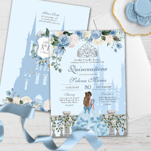 Ainderella Blue Silver Blumenprinzessin Quinceaner Einladung