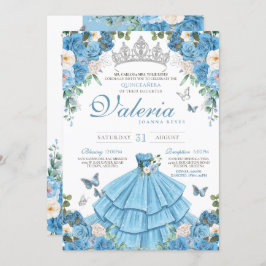 Ainderella Silver Blue Butterfly Princess Birthday Einladung