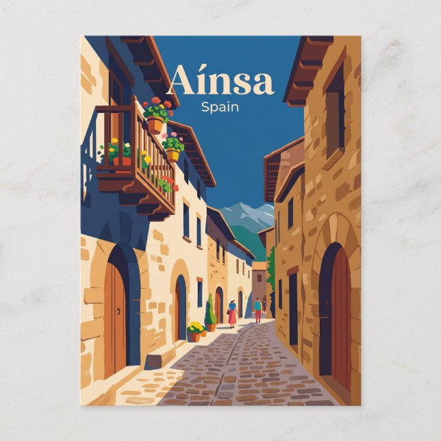 Aínsa Altstadt Gasse Spanien Postkarte (Vorderseite)