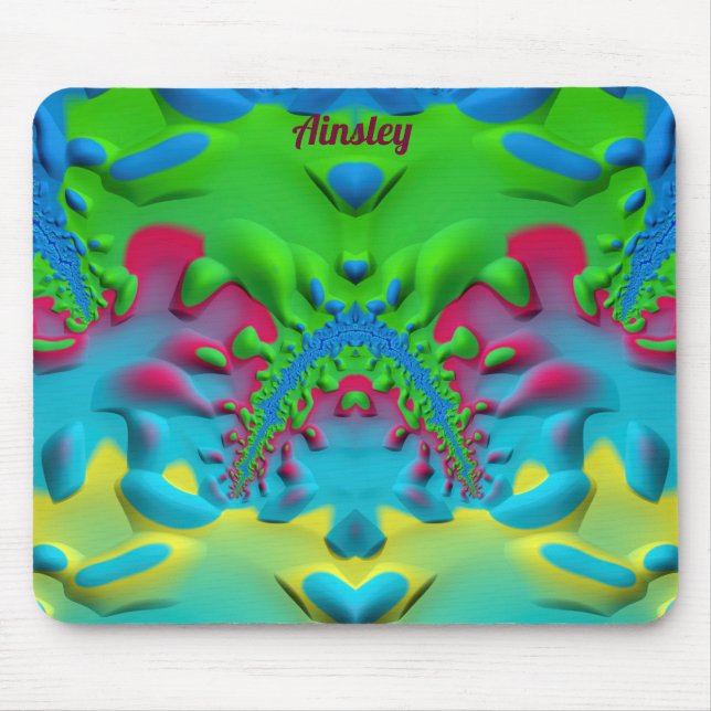 AINSLEY ~ Zany Hot Pink Yellow Green und Blue Mousepad (Vorne)