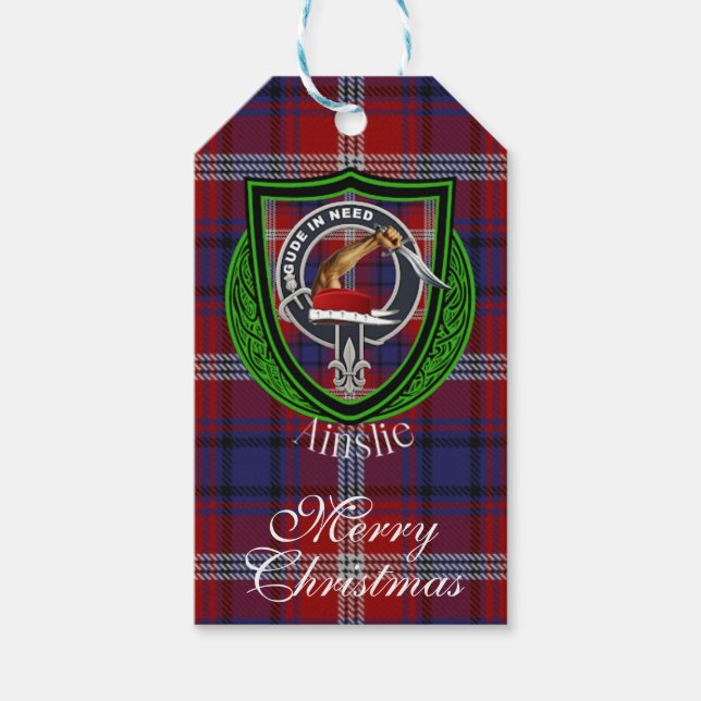 Ainslie Scottish Clan Tartan & Crest Geschenkanhänger (Vorderseite)