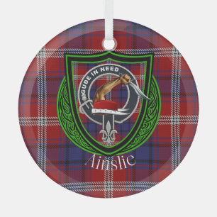 Ainslie Scottish Clan Tartan & Wappen Ornament Aus Glas