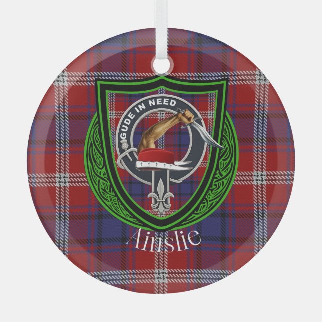 Ainslie Scottish Clan Tartan & Wappen Ornament Aus Glas (Vorderseite)