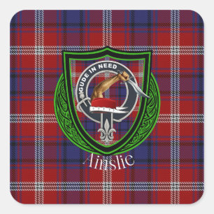 Ainslie Scottish Clan Tartan & Wappen Quadratischer Aufkleber