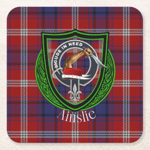 Ainslie Scottish Clan Tartan & Wappen Rechteckiger Pappuntersetzer
