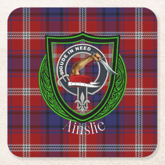Ainslie Scottish Clan Tartan & Wappen Rechteckiger Pappuntersetzer